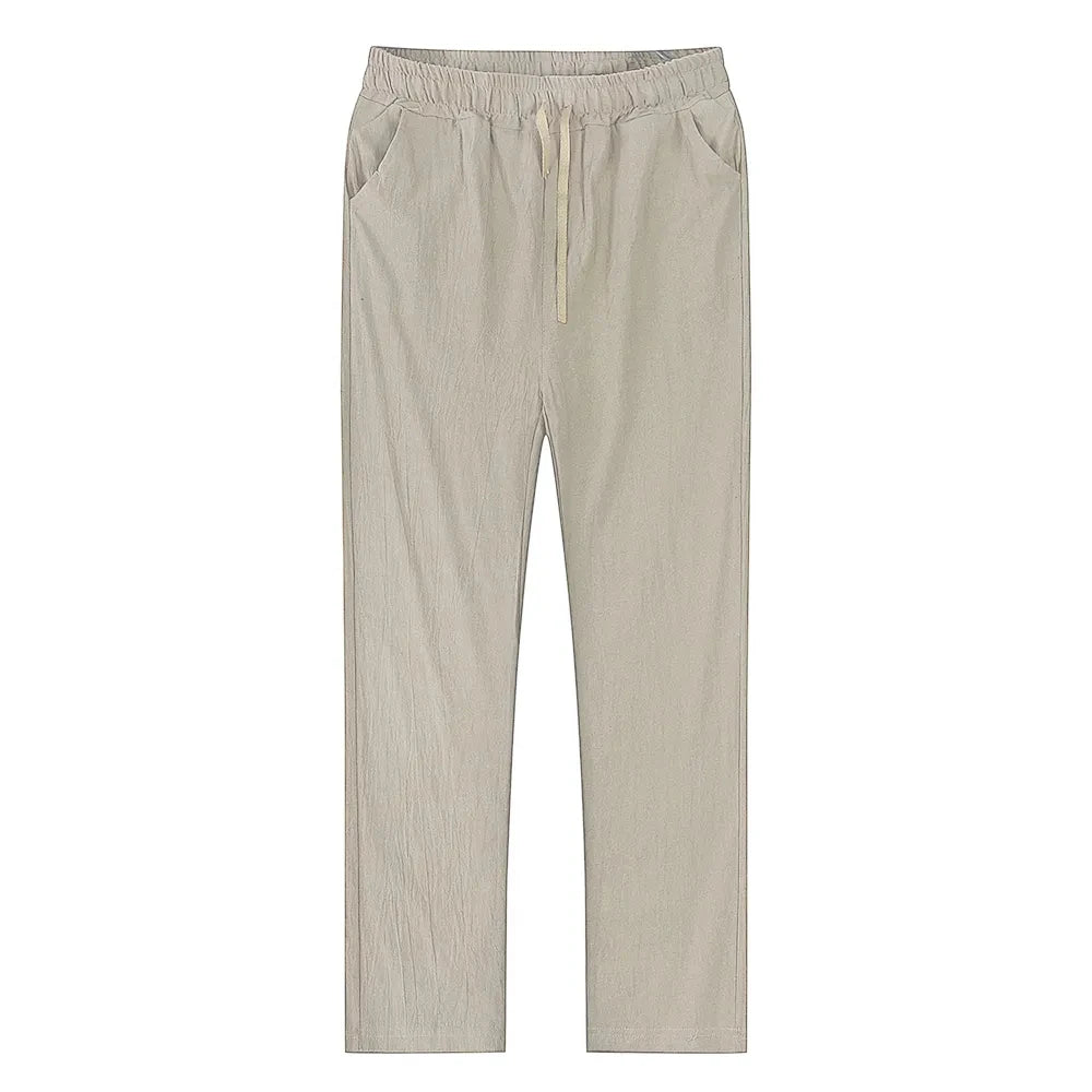 Men'S Cotton Linen Pants Male Autumn New Breathable Solid Color Linen Trousers Fitness Streetwear S-3XL