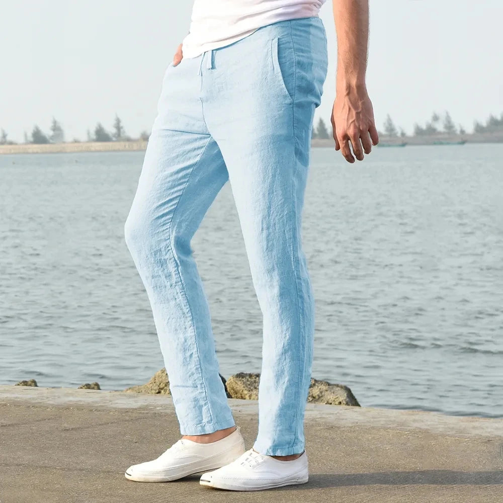 Men'S Cotton Linen Pants Male Autumn New Breathable Solid Color Linen Trousers Fitness Streetwear S-3XL