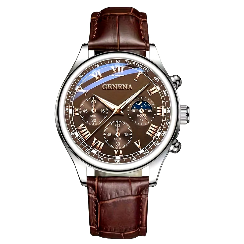 GENEVA High Quality Men'S Luxury Belt Fashion Quartz Watch Men round Business Student Sport Waterproof Glow Clock